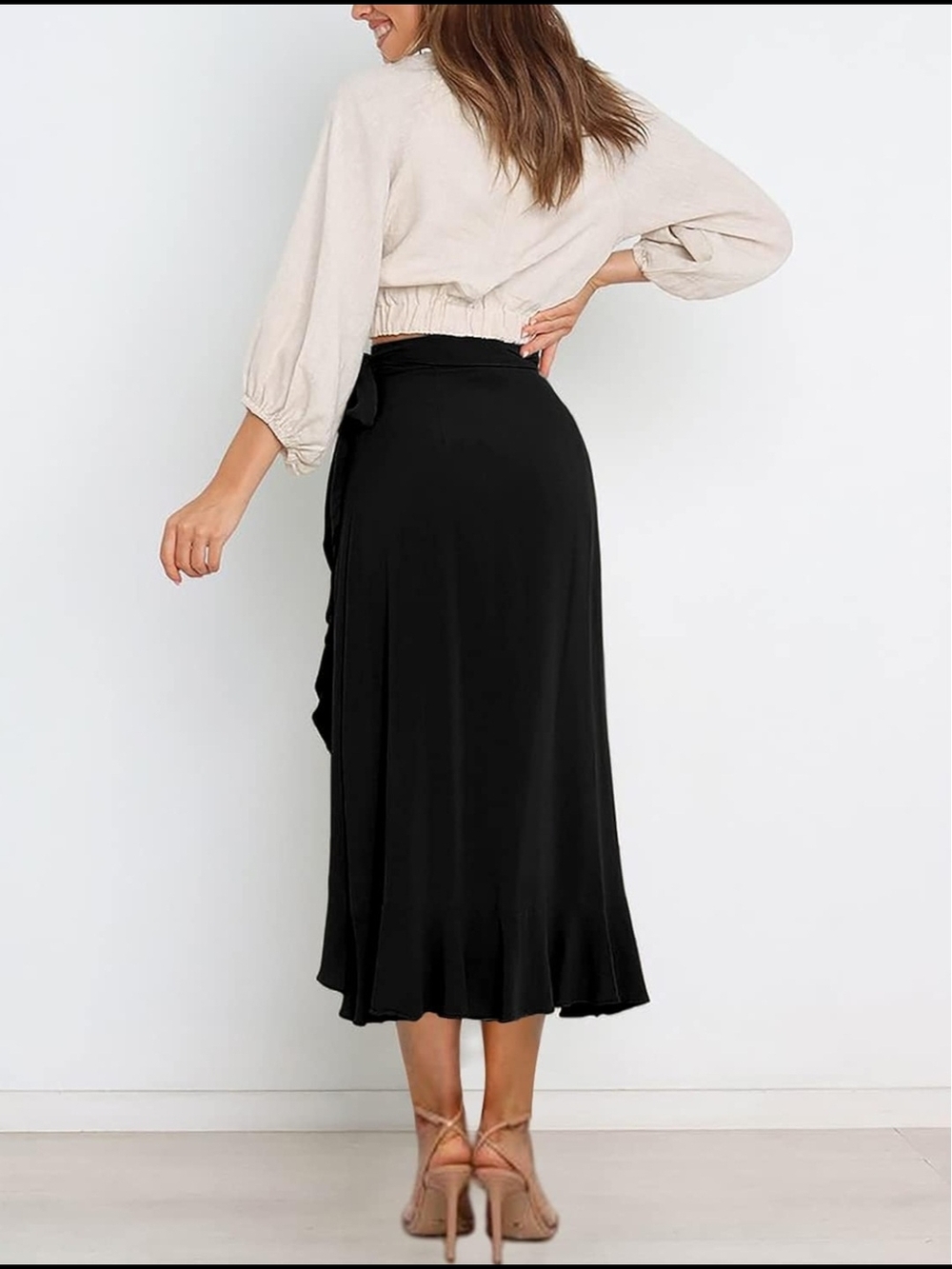 Black High-Low Ruffle Wrap Skirt - Picture 3 of 4
